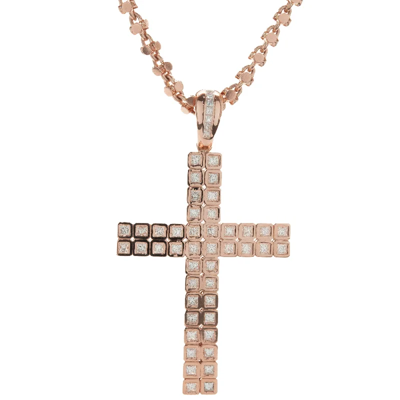 dainty lotus flower ring 14 Karat Rose Gold Cube Set Princess Cut Diamond Cross Necklace
