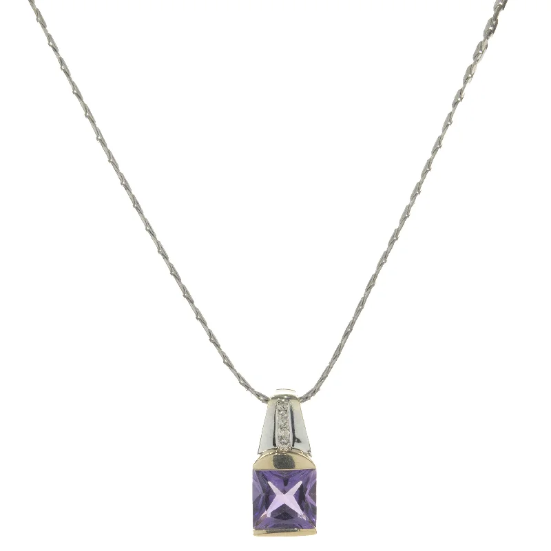minimalist cubic zirconia earrings 14 Karat White Gold Amethyst and Diamond Necklace