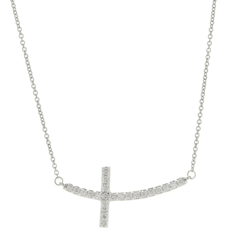 vintage pearl engagement ring 14 Karat White Gold Diamond Curve Cross Necklace