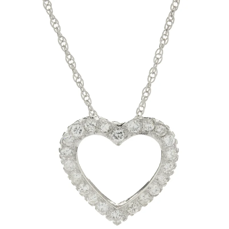 silver wave ring dainty 14 Karat White Gold Diamond Open Heart Necklace