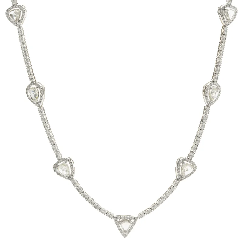 handmade wire-wrapped gemstone ring 14 Karat White Gold Diamond Tennis Necklace with Rose Cut Diamond Stations