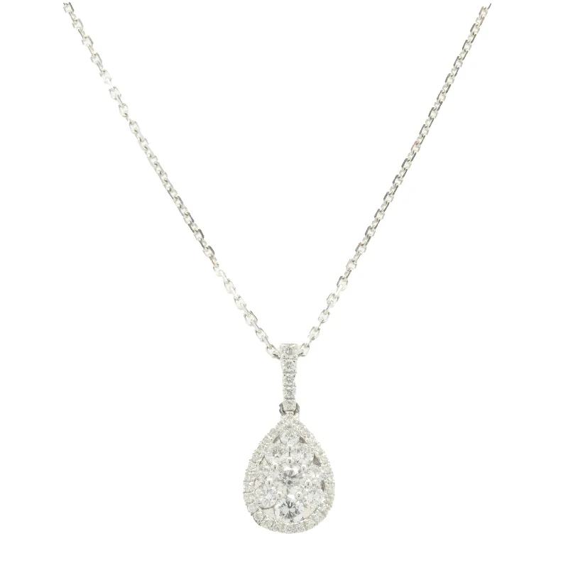 vintage-style filigree bracelet 14 Karat White Gold Pave Diamond Pear Shape Necklace
