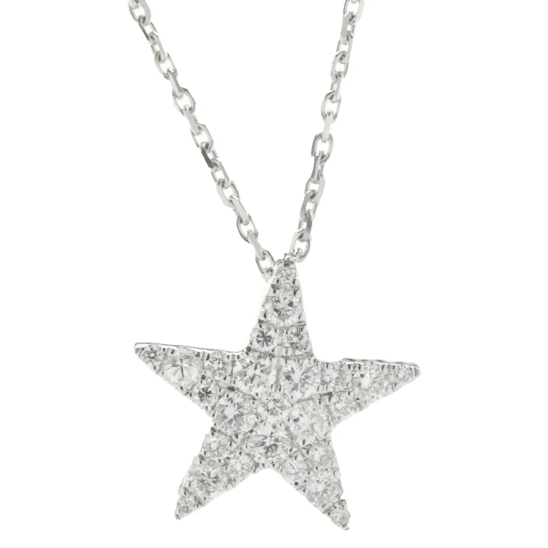 handmade leather pendant necklace 18 Karat White Gold Pave Diamond Star Necklace