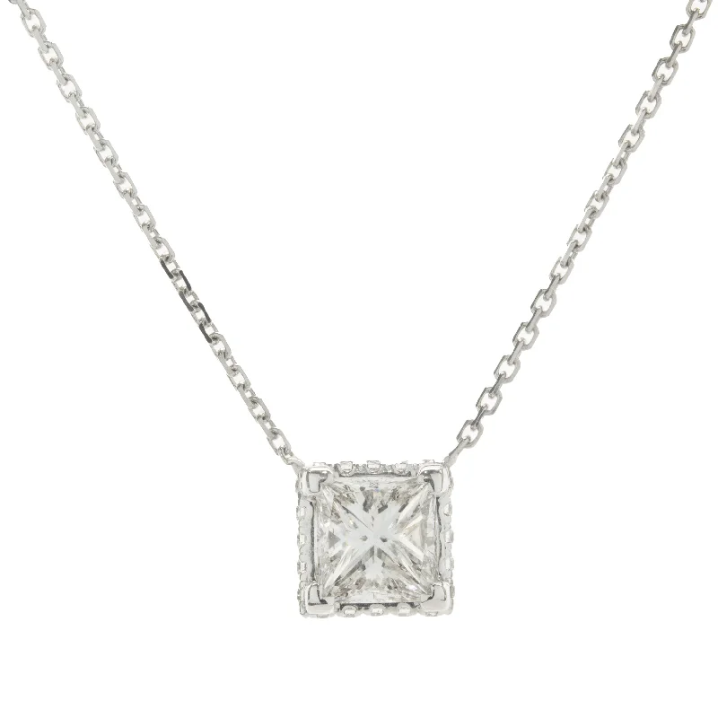 vintage diamond brooch 14 Karat White Gold Princess Cut Diamond Halo Necklace