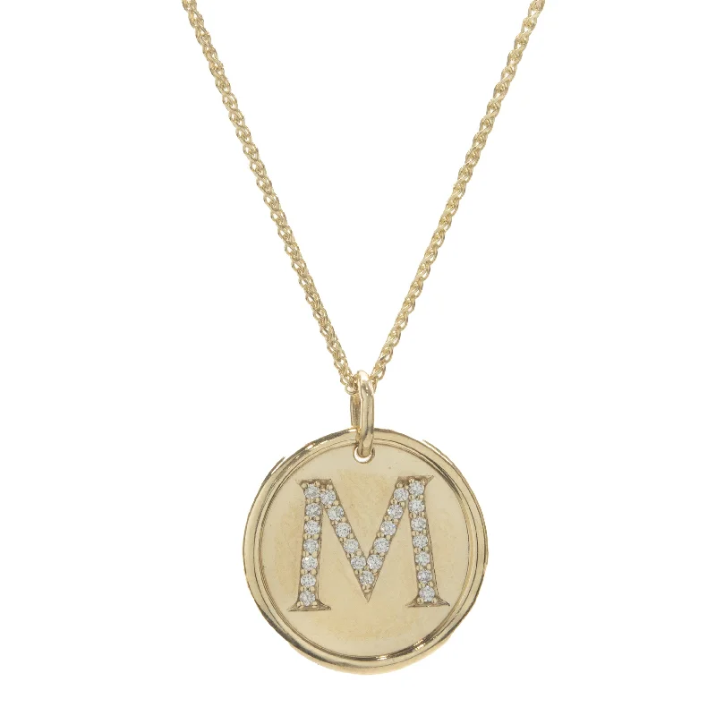 sterling silver dragonfly pendant 14 Karat Yellow Gold Diamond M Necklace