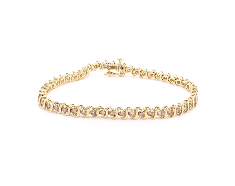 custom engraved wedding band 14 Karat Yellow Gold Diamond S Link Tennis Bracelet