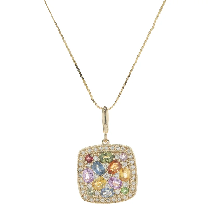 infinity heart necklace personalized 14 Karat Yellow Gold Multi Colored Sapphire and Diamond Cluster Necklace