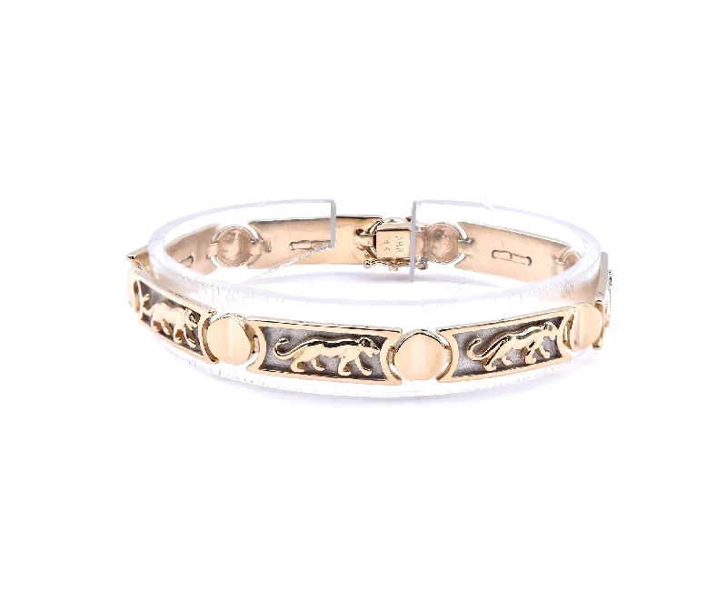 wide gold cuff bracelet 14 Karat Yellow Gold Panther Link Bracelet