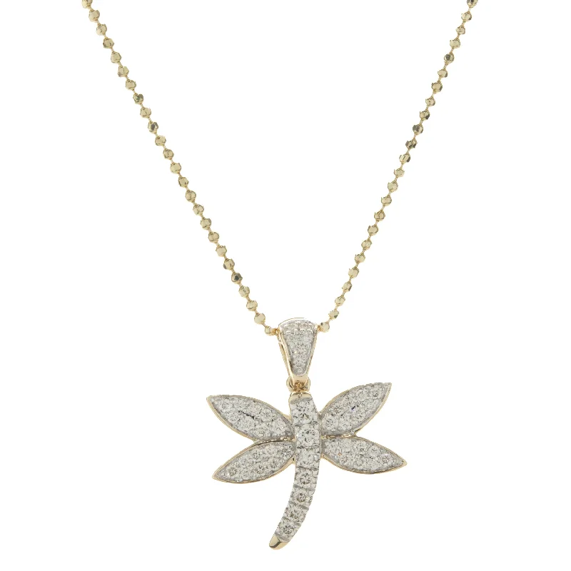 personalized couples ring engraved 14 Karat Yellow Gold Pave Diamond Dragonfly Necklace