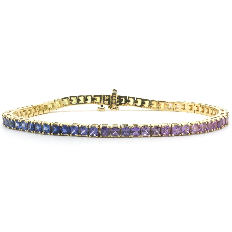 natural amethyst necklace 14 Karat Yellow Gold Rainbow Sapphire Tennis Bracelet