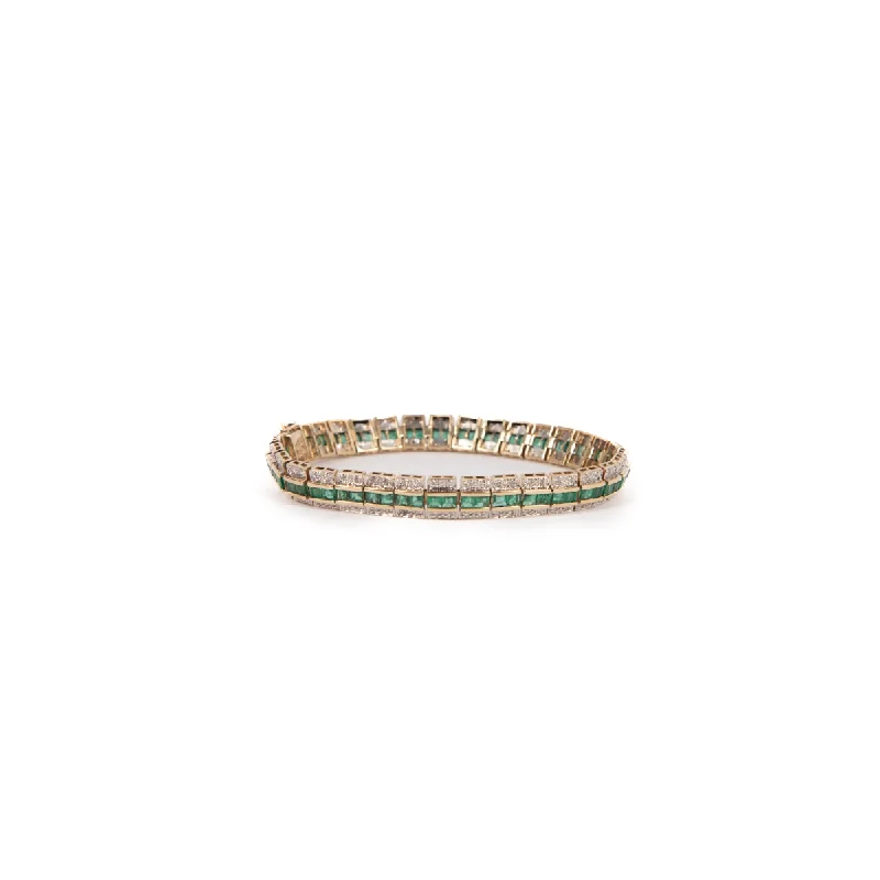 gold charm bracelet with initials Pre-Owned Emerald and Diamond Line Bracelet