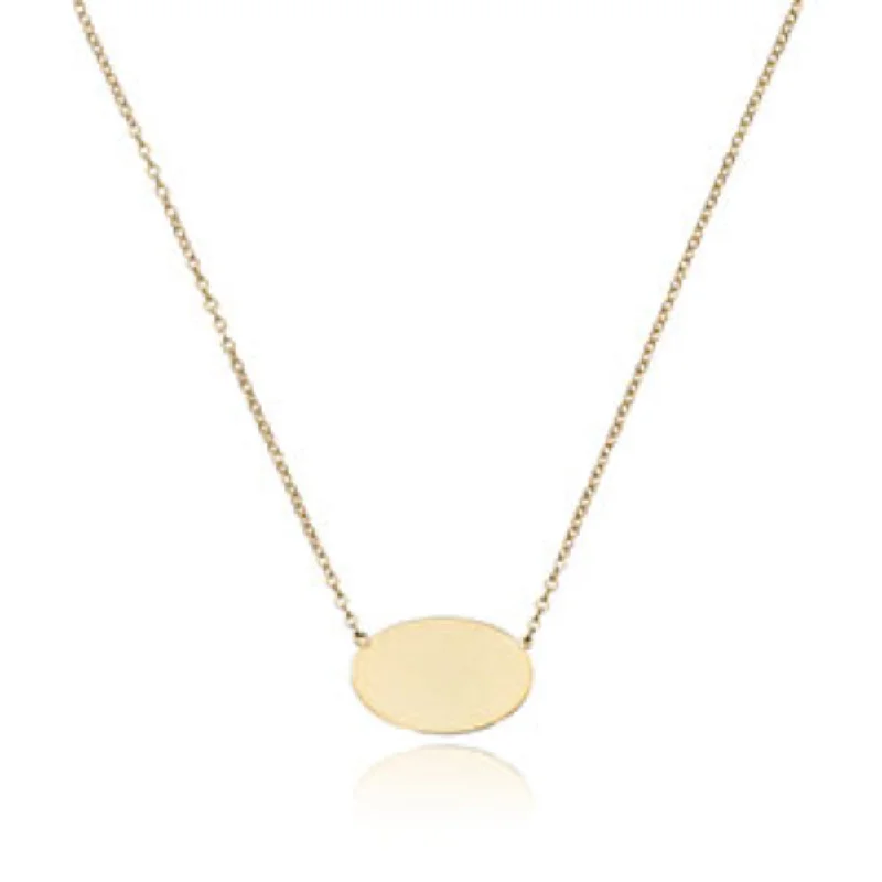 tiny gold huggie hoops 14k Engravable Oval Disc Pendant
