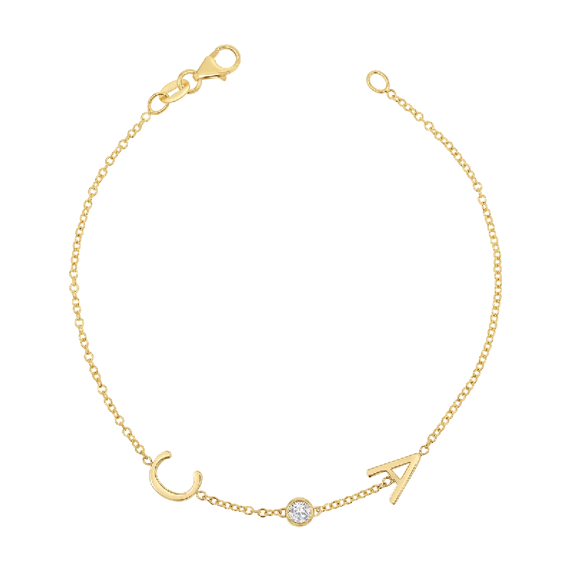 minimalist wedding band set Diamond Bezel Multi Initial Bracelet