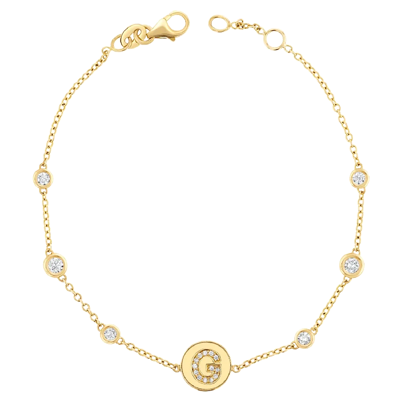 dainty rose gold anklet Diamond Bezel Strand Initial Letter Coin Bracelet