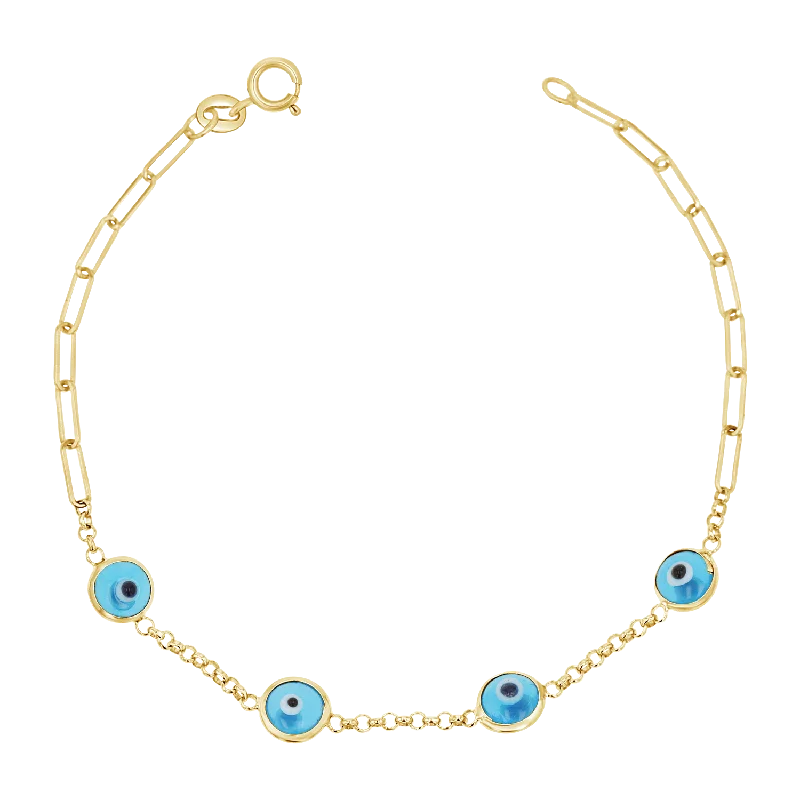 handmade antique silver bangle Enamel Evil Eye Paper Clip Bracelet