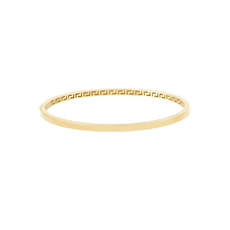 minimal diamond bar necklace 14k Plain Bangle with Greek Key Interior