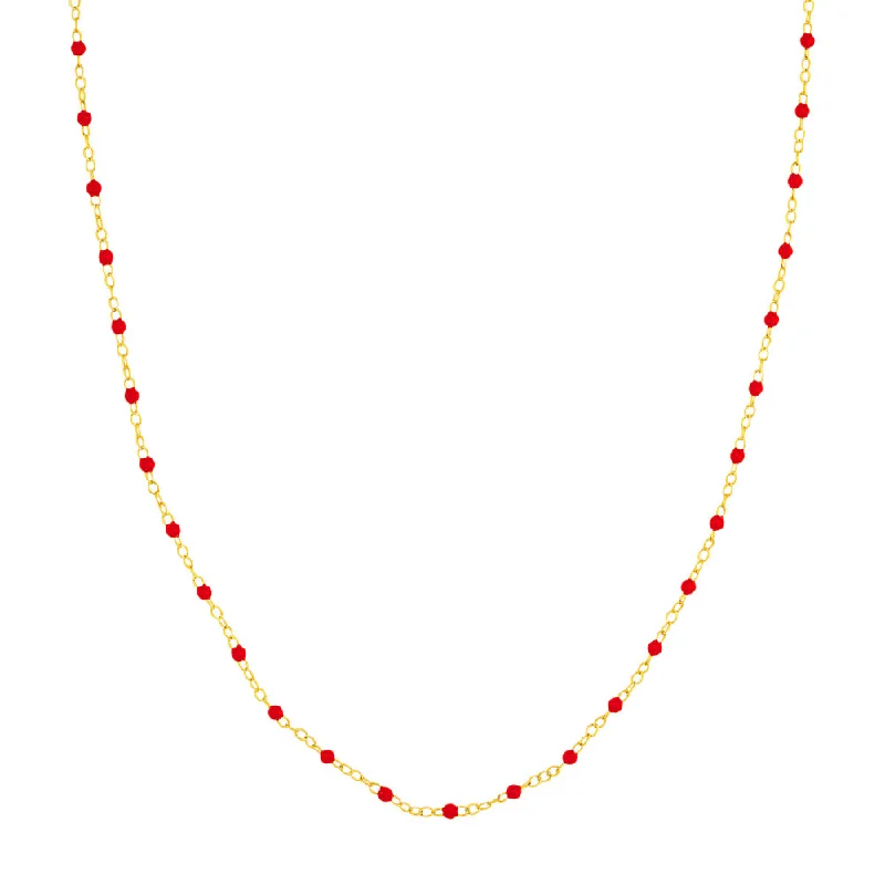 thin gold wire earrings 14k Red Enamel Bead Piatto Chain, 10"
