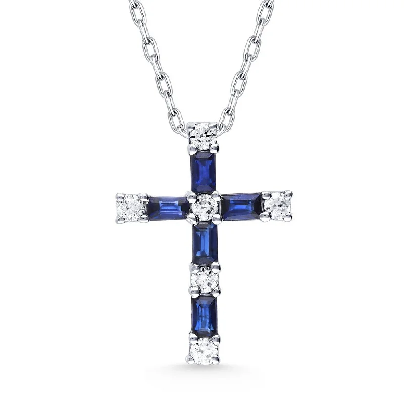 minimalist chain anklet gold 14k Sapphire and Diamond Cross Pendant Necklace