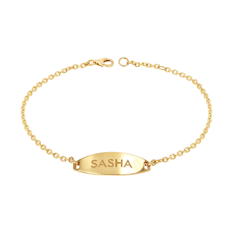 modern baguette diamond ring Signature Elongated Oval ID Engravable Bracelet
