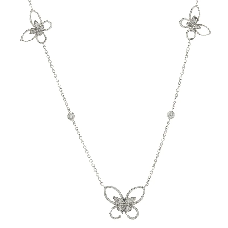 diamond tennis bracelet real 18 Karat White Gold Diamond Butterfly Cutout Necklace