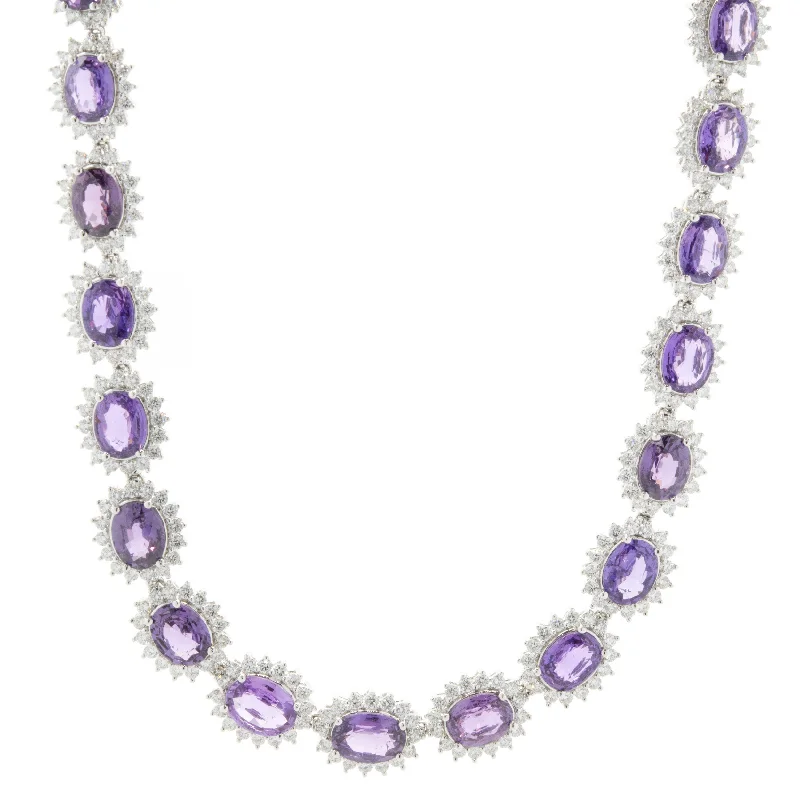 sapphire and diamond eternity ring 18 Karat White Gold No Heat Purple Sapphire and Diamond Halo Necklace