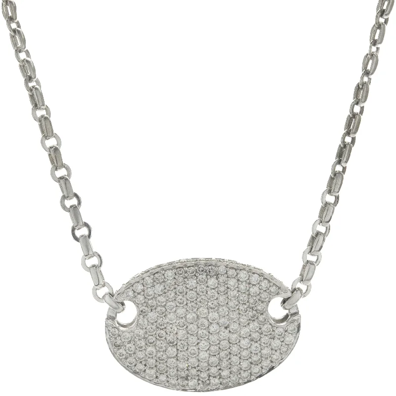 sparkling diamond drop earrings 18 Karat White Gold Pave Diamond Oval Disc Necklace