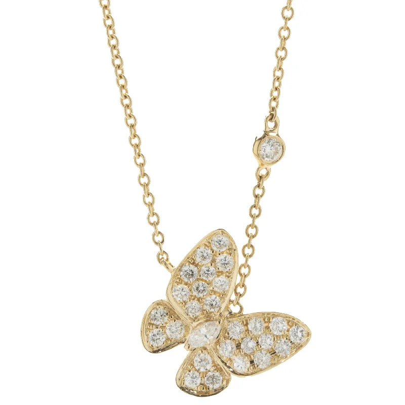 unique blue topaz ring 18 Karat Yellow Gold Pave Diamond Butterfly Necklace