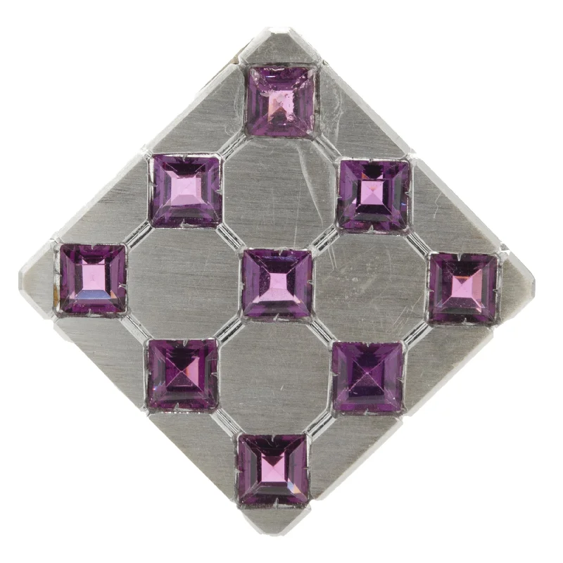 twisted rope gold chain 18 Karat Yellow Gold Rhodium Coated Purple Zircon Square Pendant