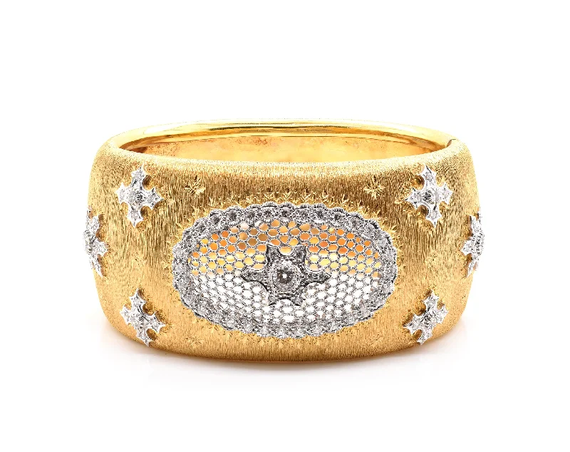 snake chain bracelet gold 18 Karat Yellow Gold Wide Vintage Diamond Snowflake Cuff Bracelet