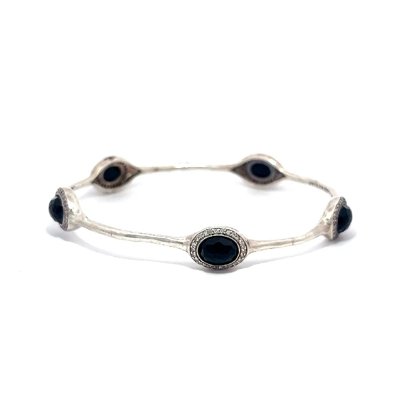 sleek black titanium ring Pre-Owned Ippolita Black Onyx and Diamond Stella Bangle