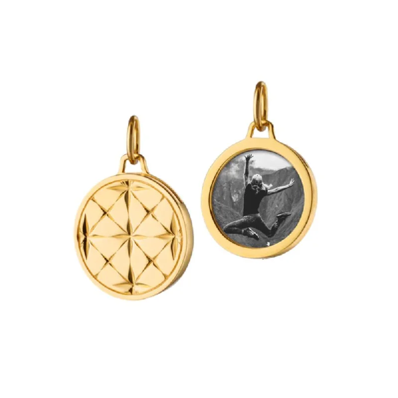 emerald-cut engagement ring halo Monica Rich Kosann 18K Yellow Gold Small Round Mosaic Half Locket