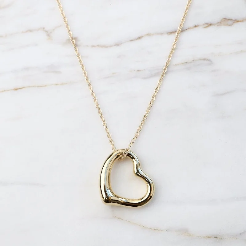 vintage-style floral brooch 14k Open Heart Pendant Necklace