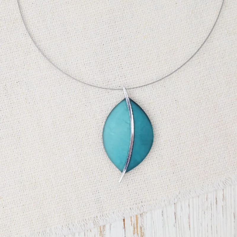 vintage filigree engagement ring Two Tone Teal Leaf Pendant