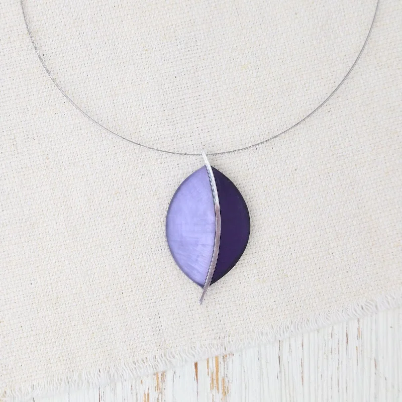 classic diamond solitaire necklace Two Tone Purple Leaf Pendant