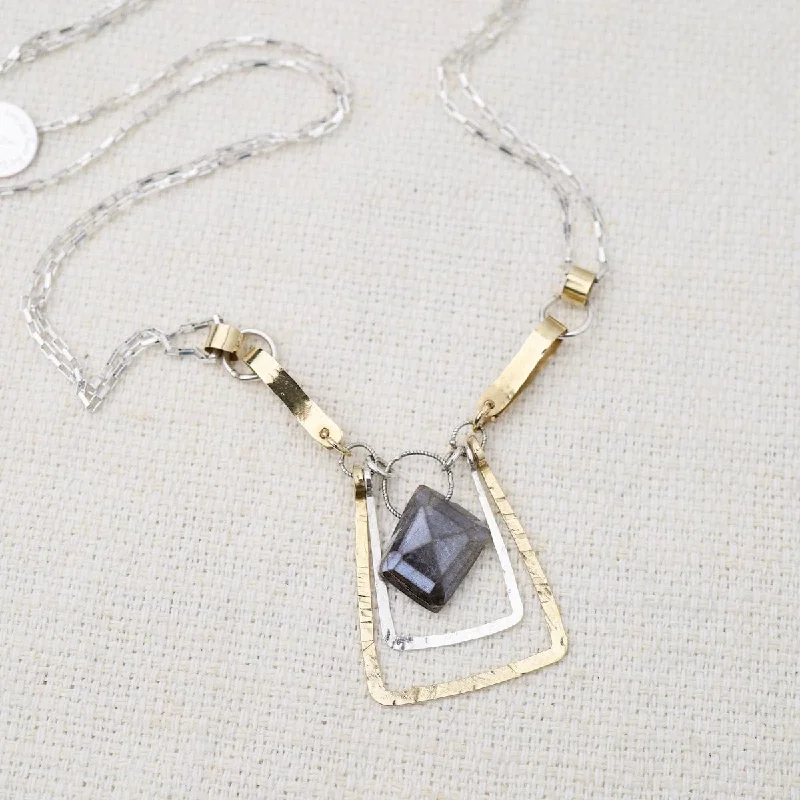 hammered silver wedding band Labradorite Stirrup Necklace