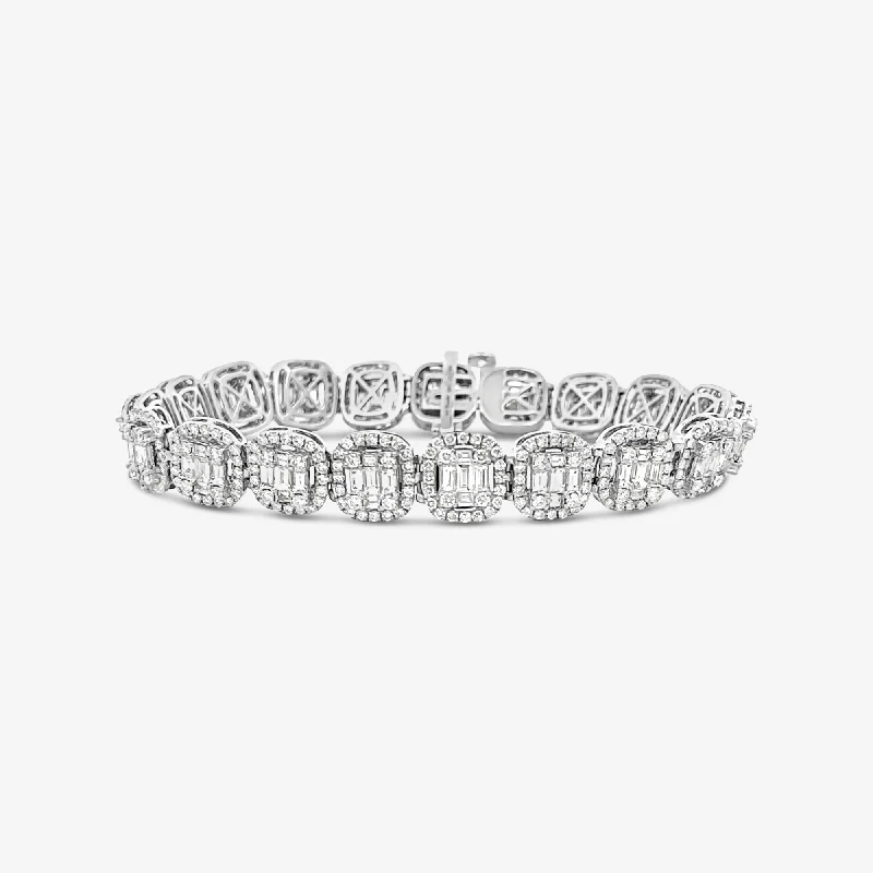 handcrafted gemstone drop earrings 9.27ct Diamond Round & Baguette Cushion Halo Tennis Bracelet