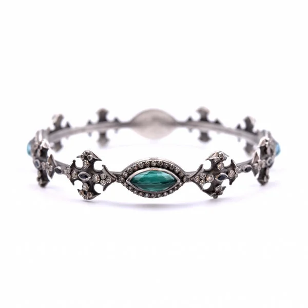 minimalist crystal quartz ring Armenta New World Sterling Silver, Malachite, Sapphire and Champagne Diamond Bangle
