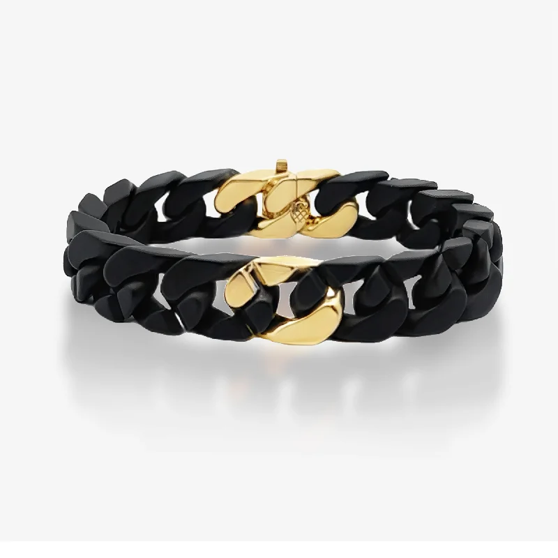 chunky gold chain necklace Black Ceramic & Gold Miami Cuban Link Bracelet