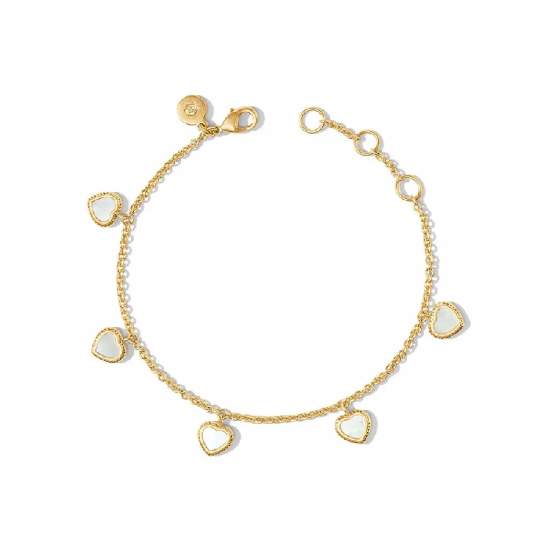 hammered gold stacking rings Julie Vos Heart Delicate Charm Bracelet - Mother of Pearl
