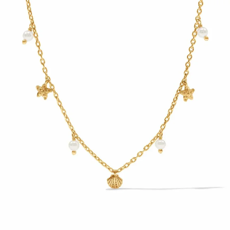 thin gold wedding band women Julie Vos Sanibel Delicate Charm Necklace - Pearl