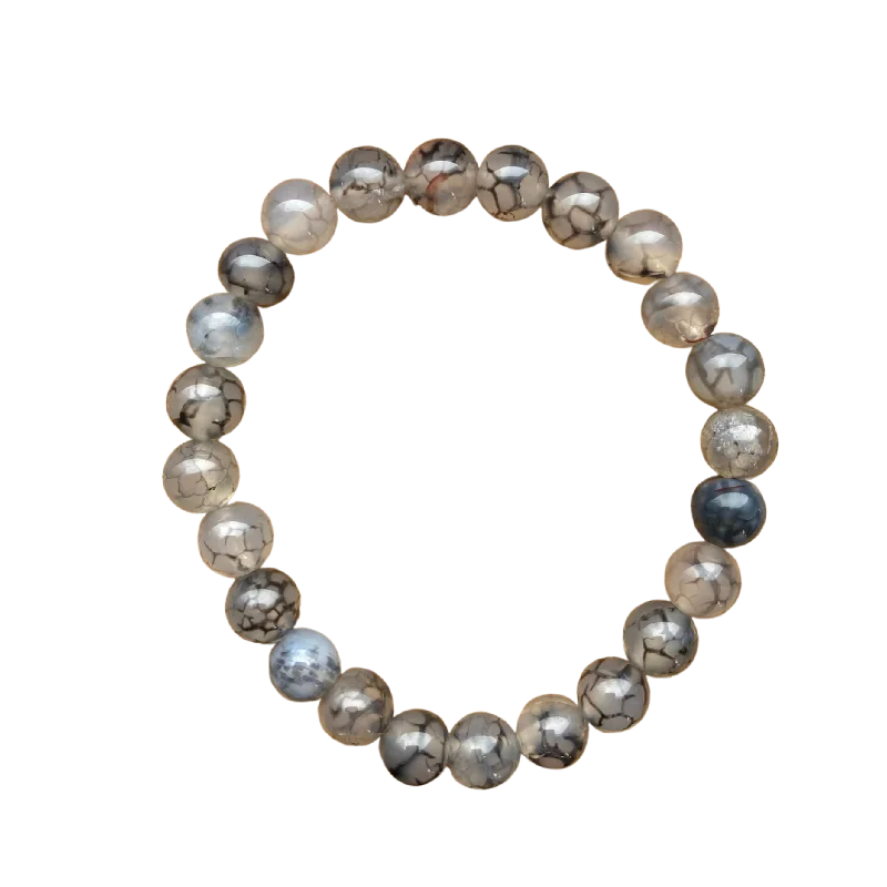 classic pearl strand necklace Grey Veins Agate 8mm Bracelet