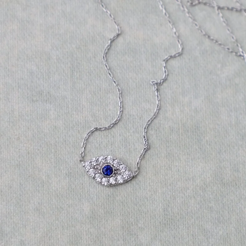 personalized hand-stamped bar ring Evil Eye CZ Necklace - Silver