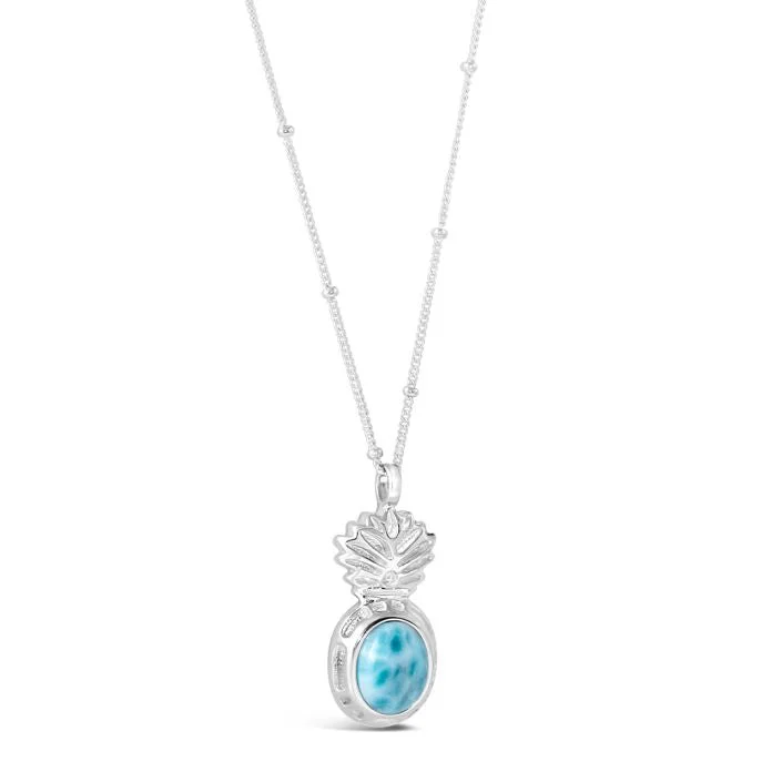 unique emerald green ring Dune Sterling Silver Pineapple Larimar Necklace with Adjustable Chain