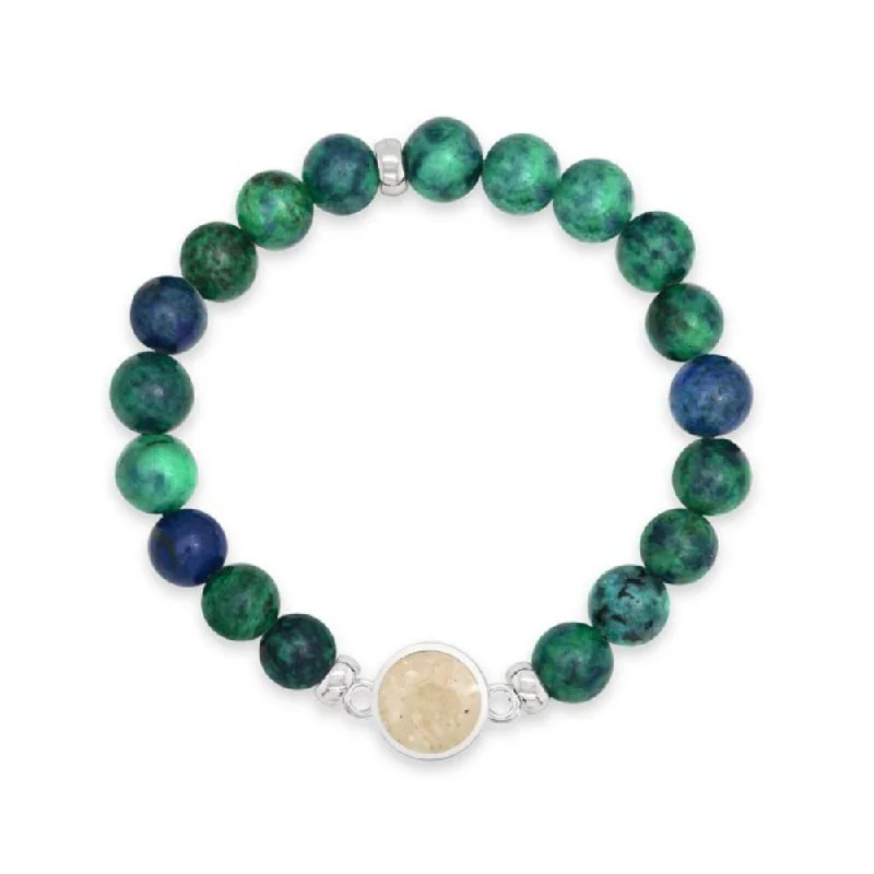 sterling silver herringbone chain Dune Sterling Silver Round Beaded Bracelet- Azurite