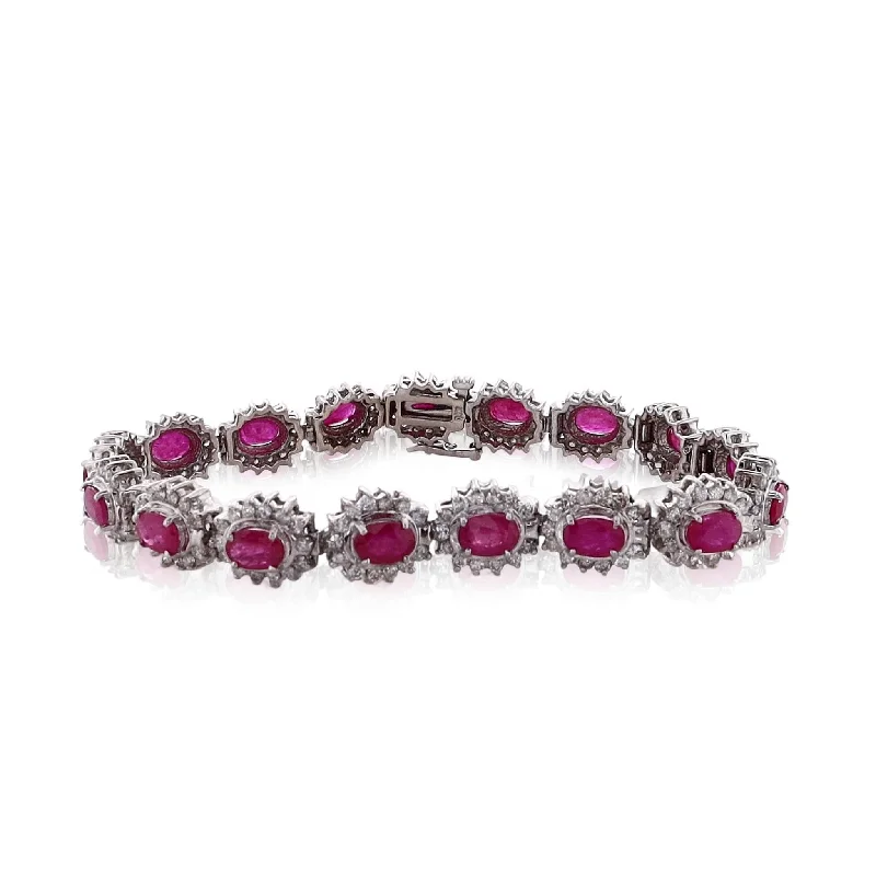 delicate heart stud earrings Estate 14 Karat White Gold Ruby and Diamond Bracelet