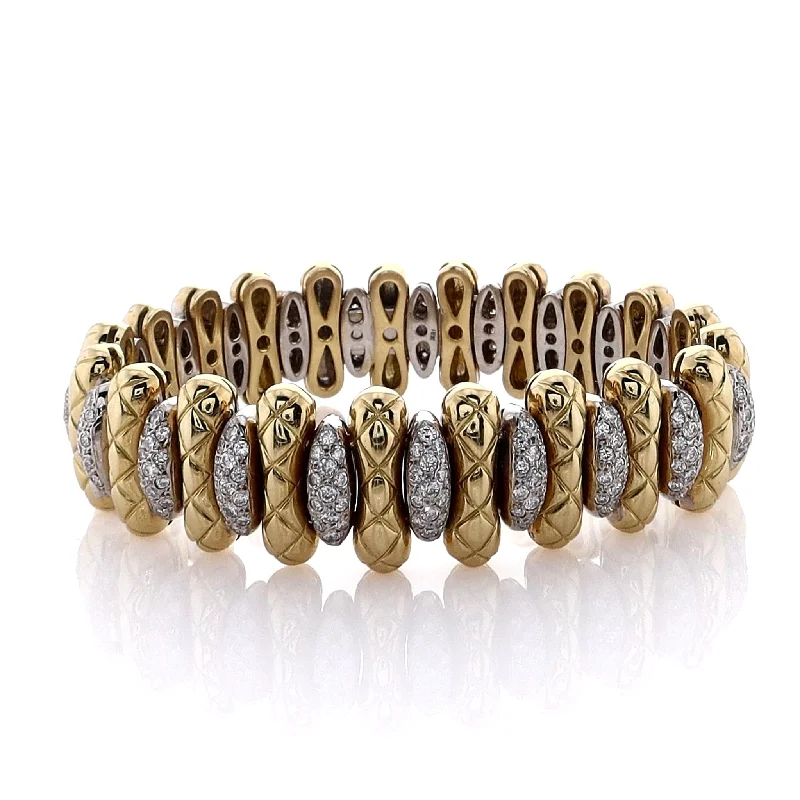 celestial zodiac sign necklace Estate 18k Two-Tone 17mm Gold Quilted Bar Alternating Oval Diamond Bracelet