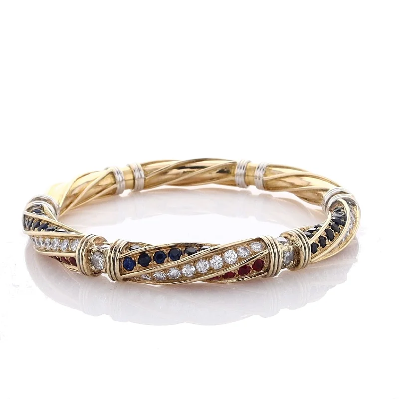 gemstone cluster earrings silver Estate 18k Two Tone Sapphires Rubies and Diamonds Bangle Bracelet gemstone cluster earrings silver Estate 18k Two Tone Sapphires Rubies and Diamonds Bangle Bracelet