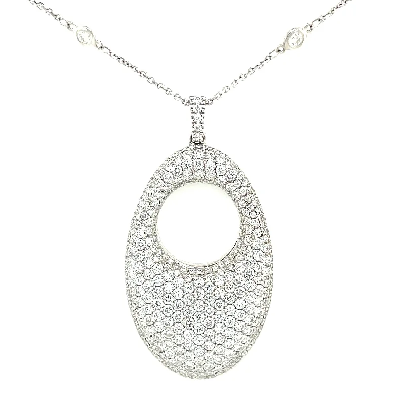 rose gold cartilage barbell Estate 18k White Gold Pave Diamond Oval Pendant Necklace