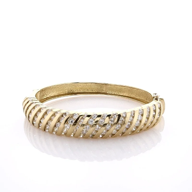 handcrafted crystal quartz ring Estate 18K Yellow Gold Channel Set Diamond Hinged Bangle Bracelet