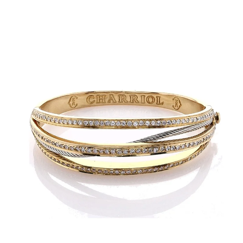 sparkling diamond drop earrings Estate Charriol 18k Yellow Gold Multi Row Diamond Hinged Bangle Bracelet